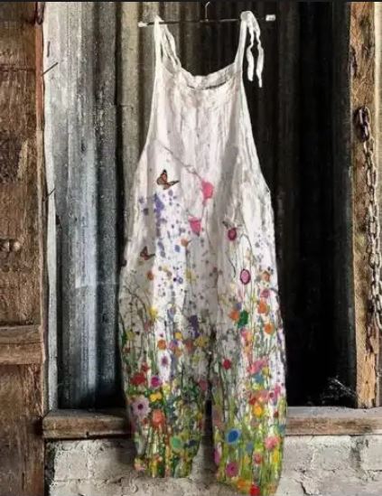 Valenzora | Large floral pattern lightweight fabric dungarees