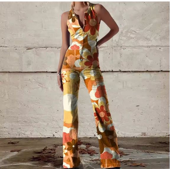 Valenzora | Floral Split Denim Jumpsuit