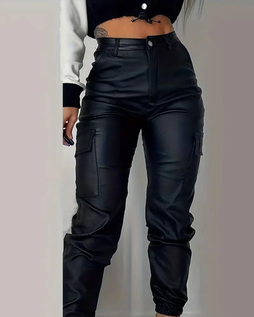 Valenzora | High-waisted leather jogging pants for women