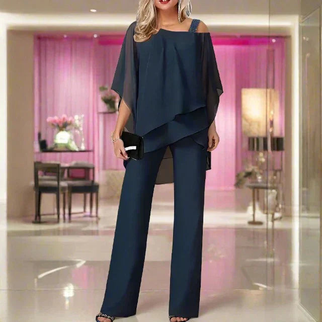 Valenzora | 2-teiliges Chiffon-Set - Edles Oberteil und Jumpsuit für Damen