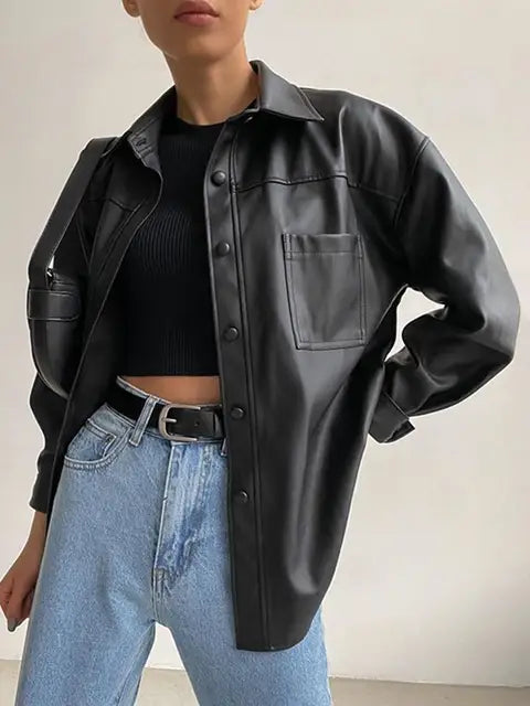 Faux leather jacket with long sleeves