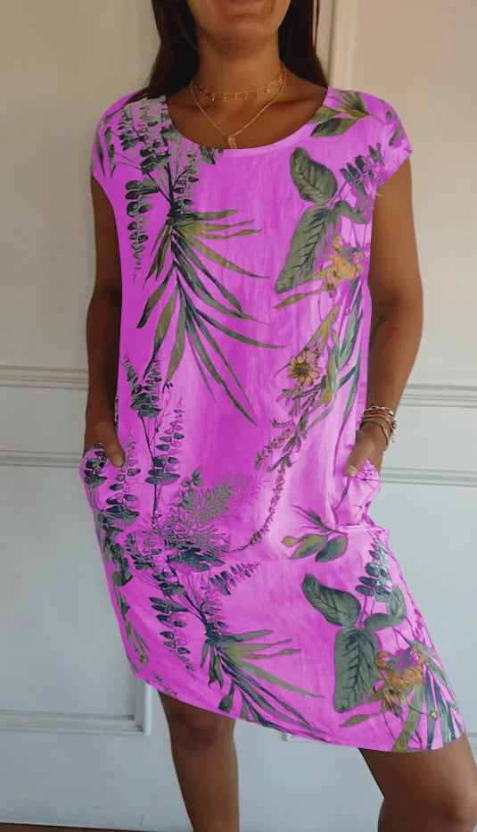 Valenzora | Women's dress in cotton and linen with a round neck