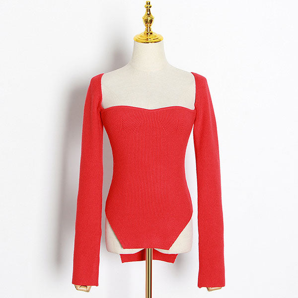 Knit top with round neck
