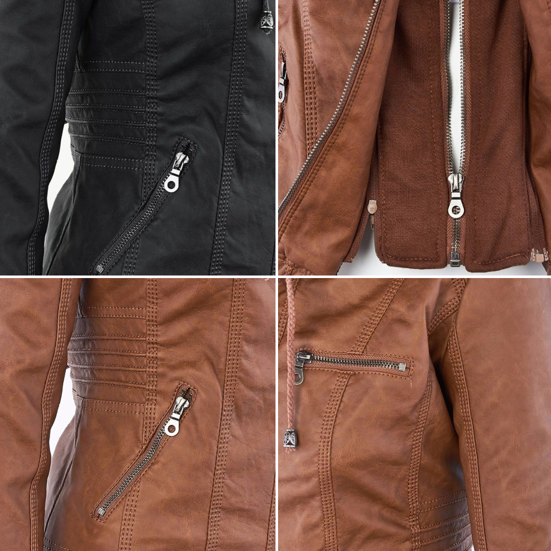 Valenzora | Weatherproof Women's Leather Jacket with Hood