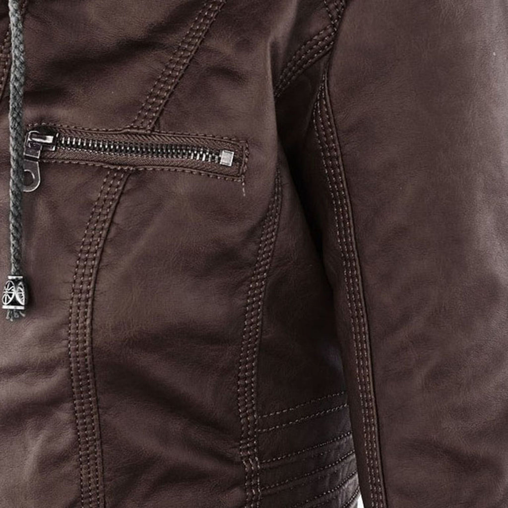 Valenzora | Doppellinige Damenlederjacke mit Kapuze