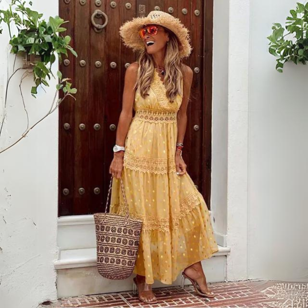 Valenzora | Elegant dress made of embroidered chiffon