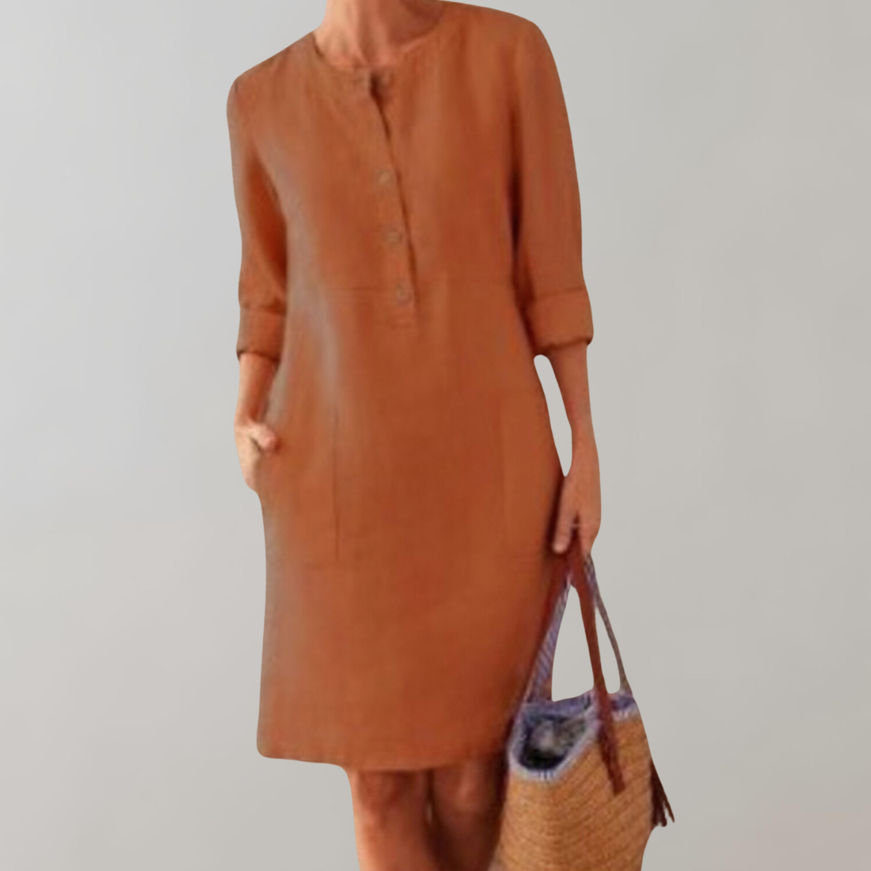 Valenzora - Comfortable women's shirt dress | Button-down front dress | Timeless dress with three-quarter sleeves