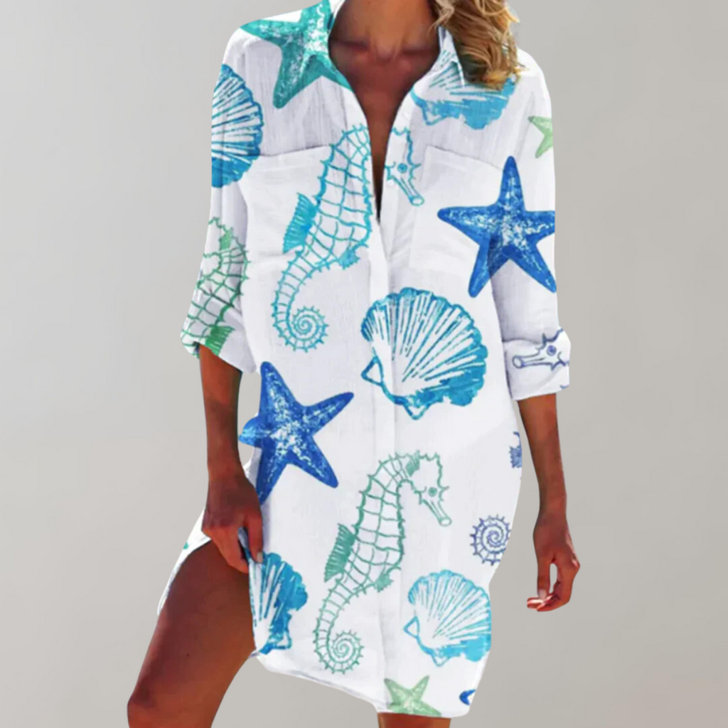 Valenzora - Patterned Shirt Dress | Colorful Summer Midi Dress