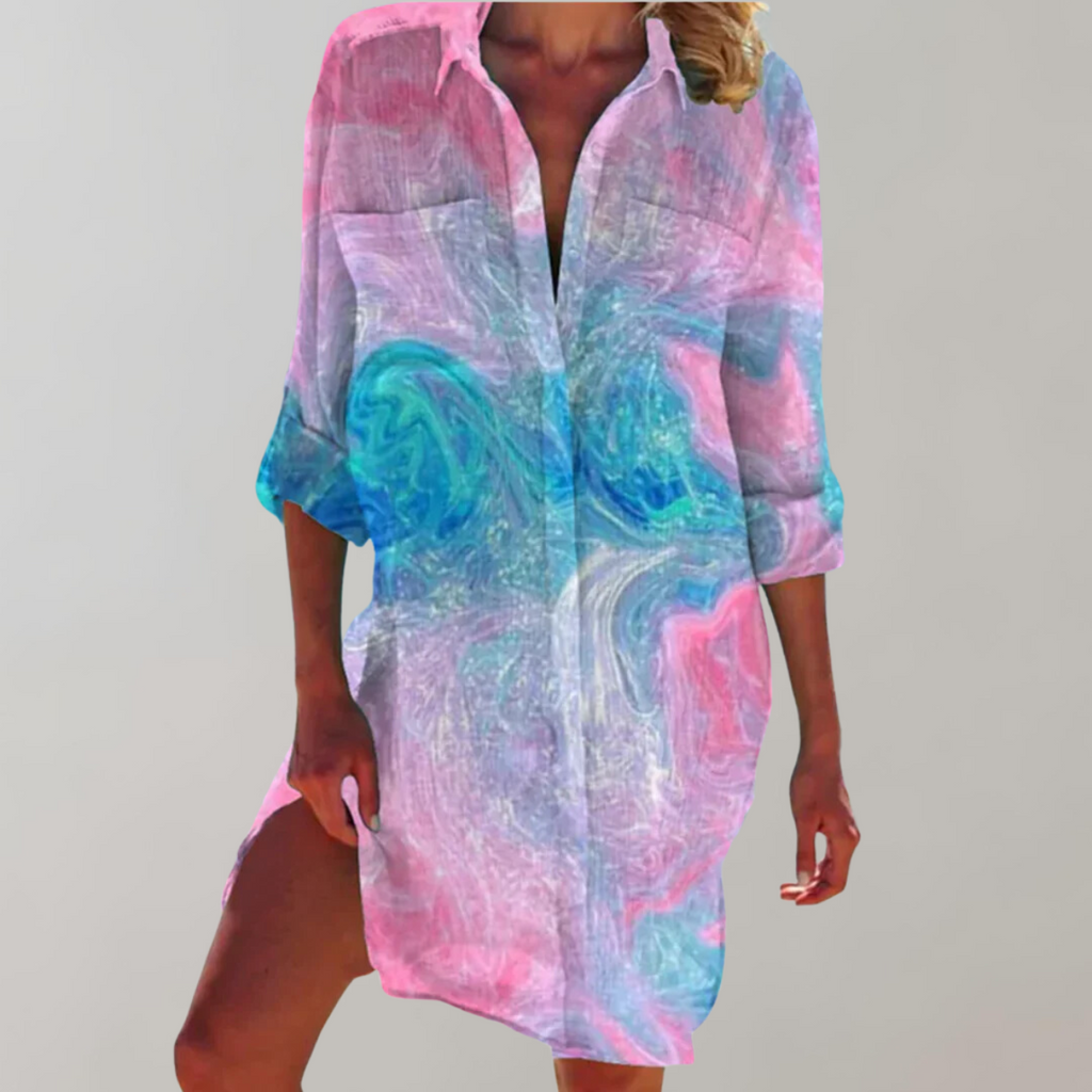 Valenzora - Patterned Shirt Dress | Colorful Summer Midi Dress