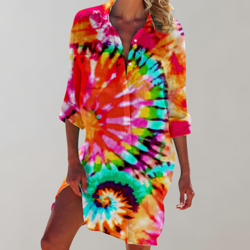 Valenzora - Patterned Shirt Dress | Colorful Summer Midi Dress