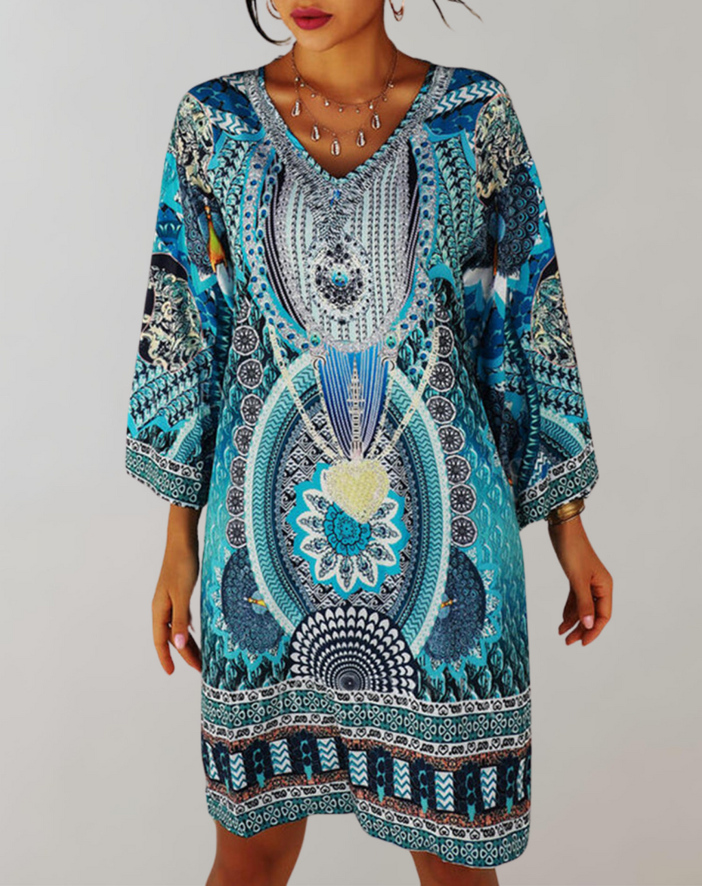 Valenzora - Bohemian tunic dress for women | Mix of prints and patterns, casual dress