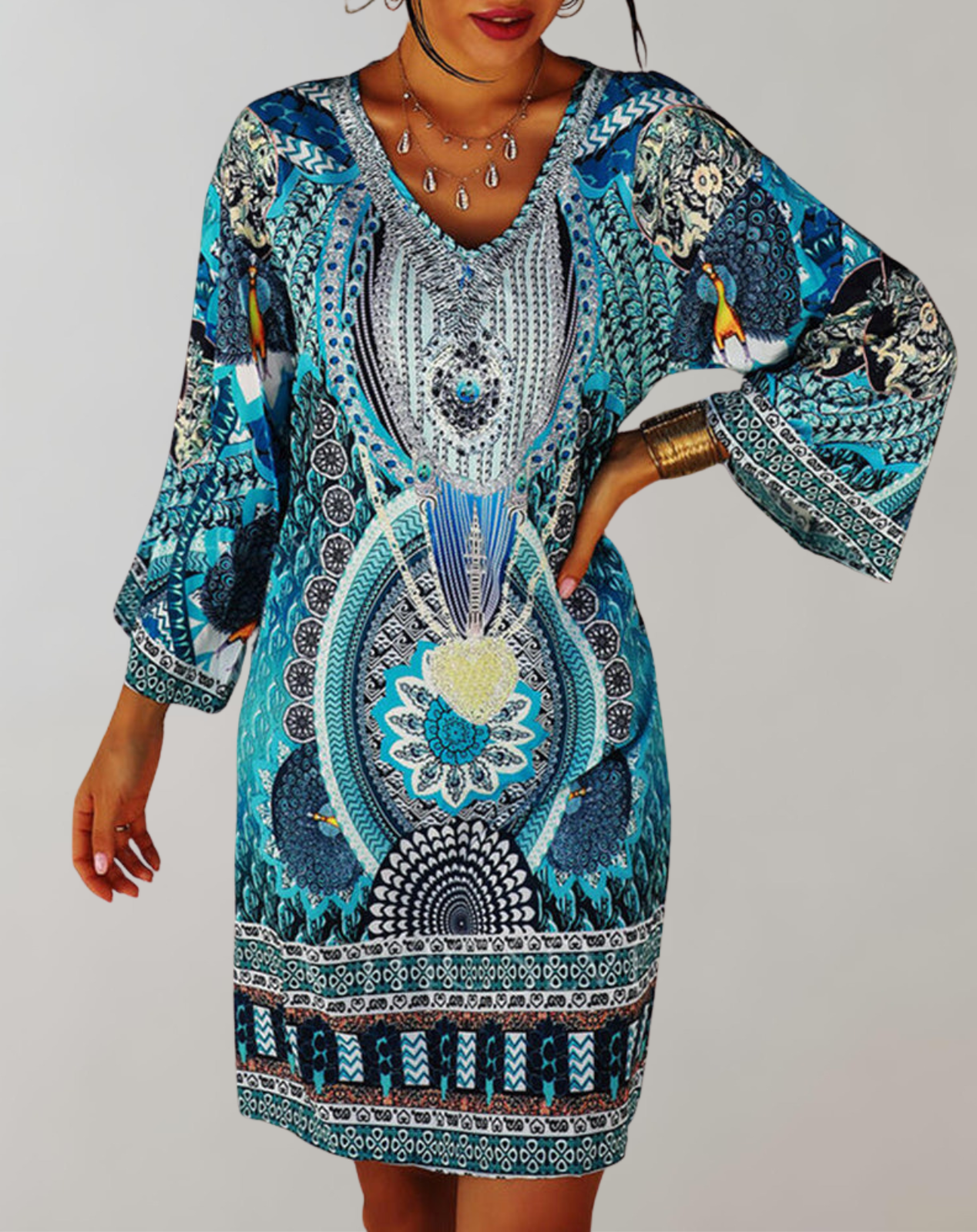 Valenzora - Bohemian tunic dress for women | Mix of prints and patterns, casual dress