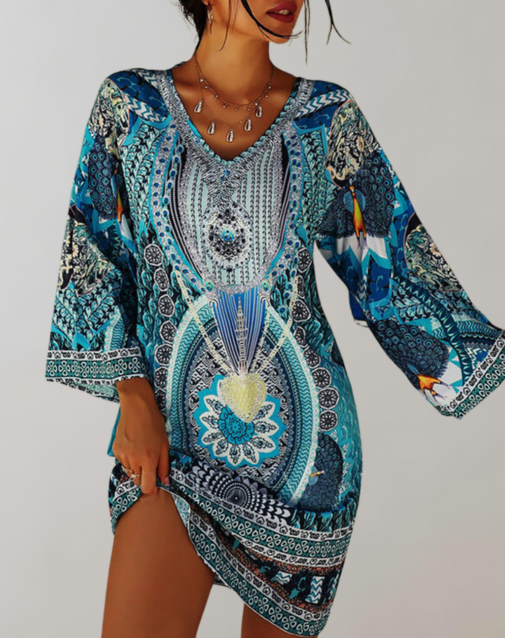 Valenzora - Bohemian tunic dress for women | Mix of prints and patterns, casual dress