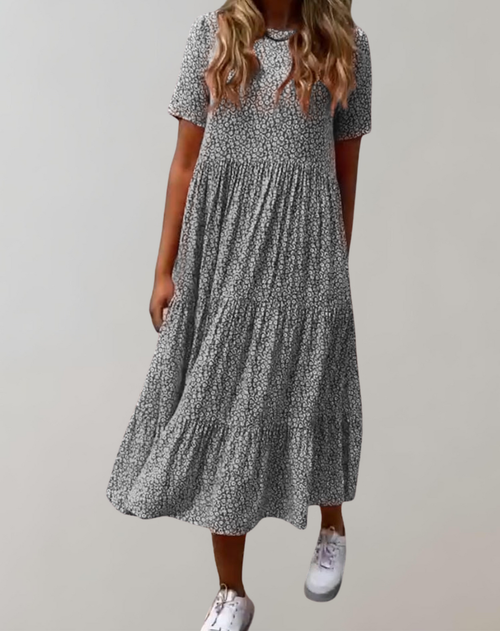 Valenzora - Casual, short-sleeved midi dress with floral print | Flowing dress for women