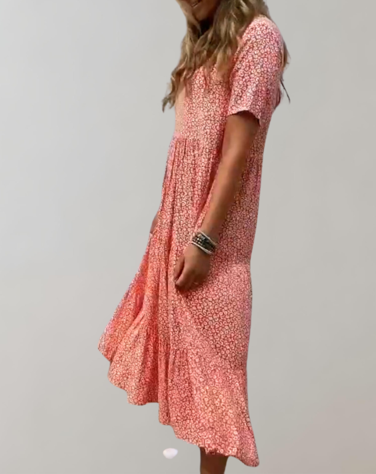 Valenzora - Casual, short-sleeved midi dress with floral print | Flowing dress for women