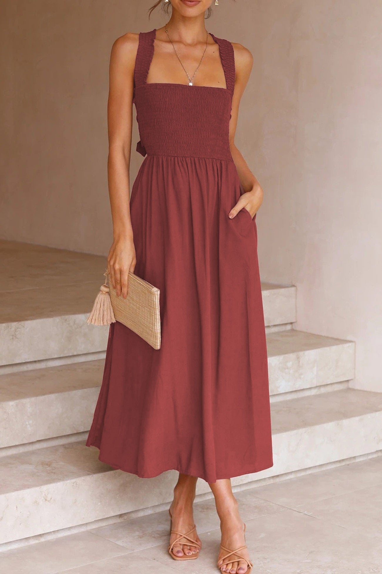 Valenzora | Crisscross Tie-Back Midi Dress