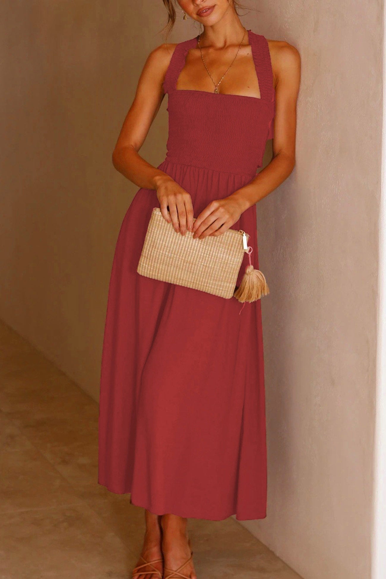 Valenzora | Crisscross Tie-Back Midi Dress