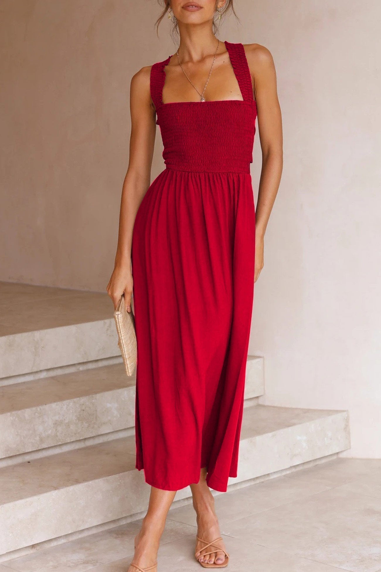 Valenzora | Crisscross Tie-Back Midi Dress