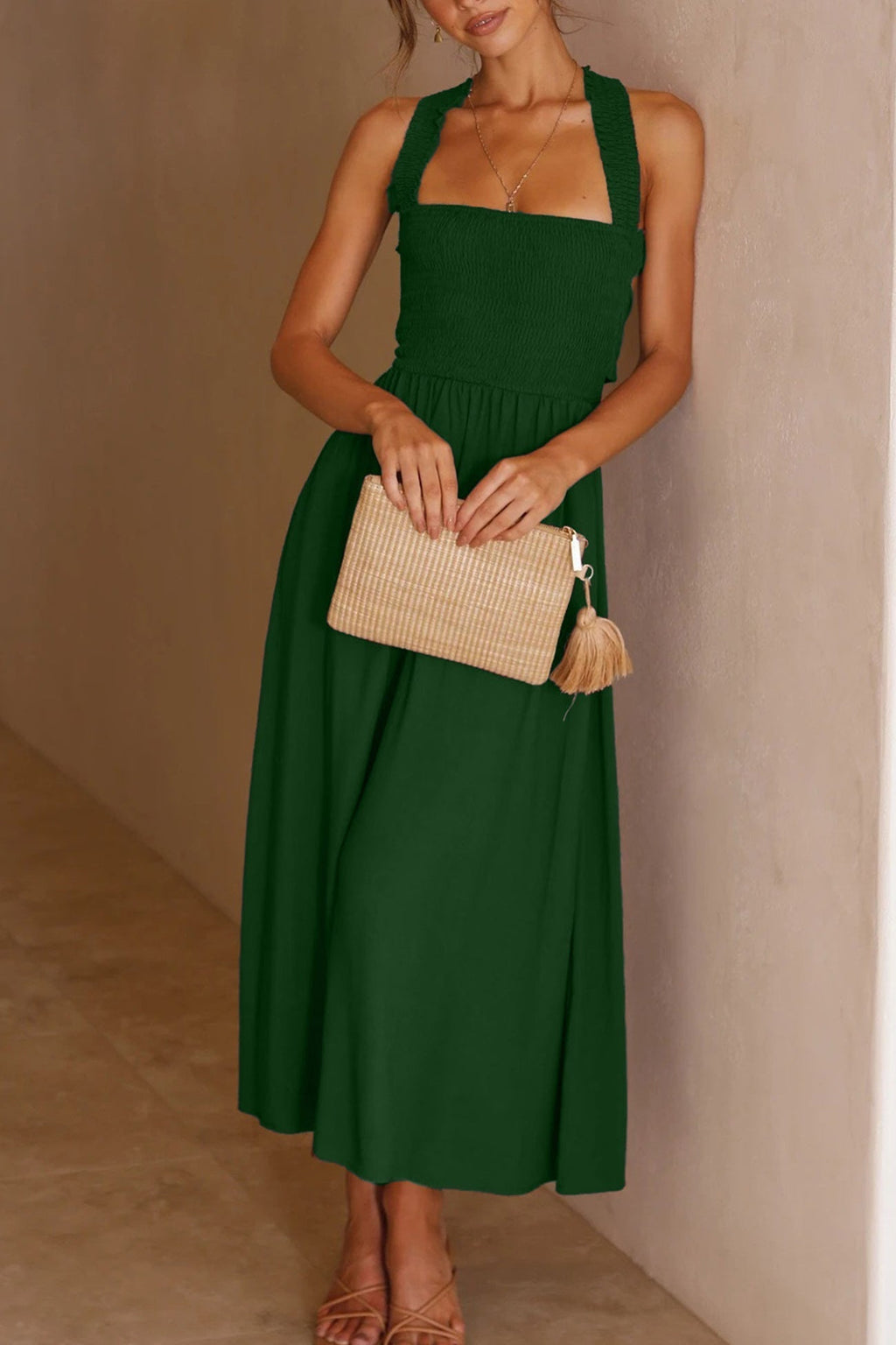 Valenzora | Crisscross Tie-Back Midi Dress
