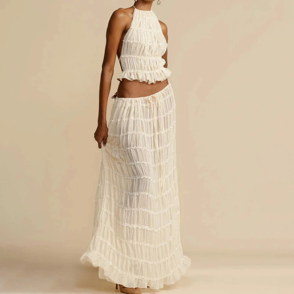 Valenzora | Top and Skirt Set Open Back Halterneck Maxi Skirt Two-Piece Set
