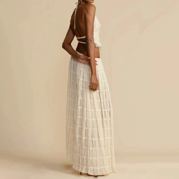 Valenzora | Top and Skirt Set Open Back Halterneck Maxi Skirt Two-Piece Set