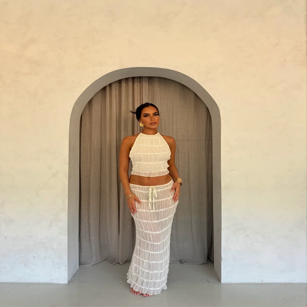 Valenzora | Top and Skirt Set Open Back Halterneck Maxi Skirt Two-Piece Set