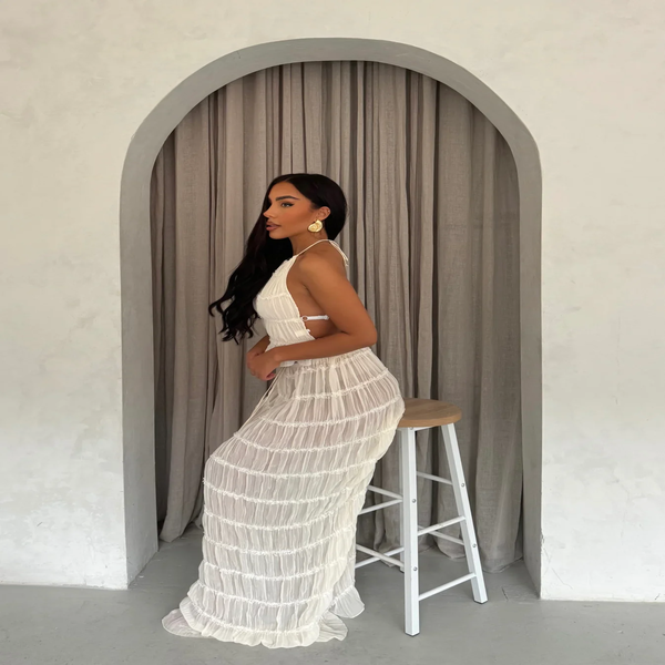 Valenzora | Top and Skirt Set Open Back Halterneck Maxi Skirt Two-Piece Set