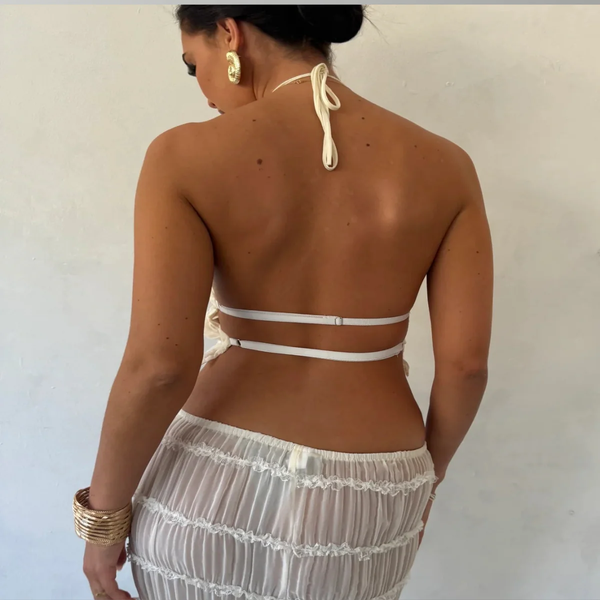 Valenzora | Top and Skirt Set Open Back Halterneck Maxi Skirt Two-Piece Set