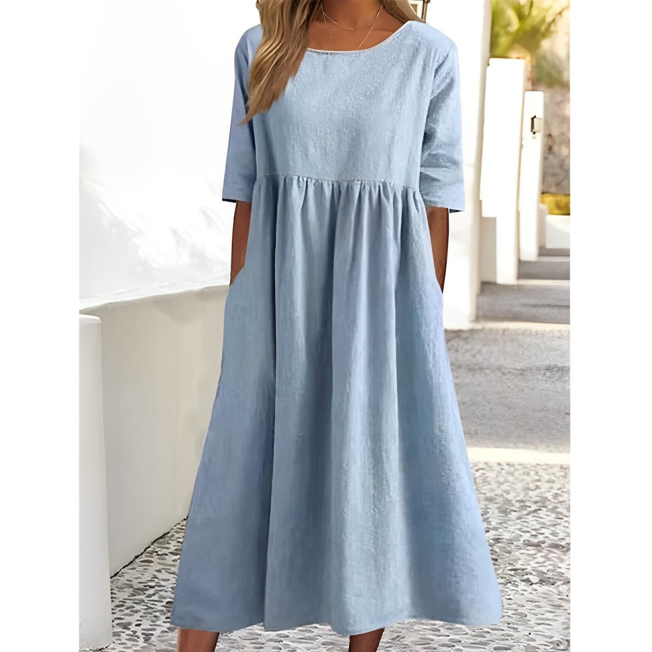 Valenzora | Breathable cotton linen midi dress
