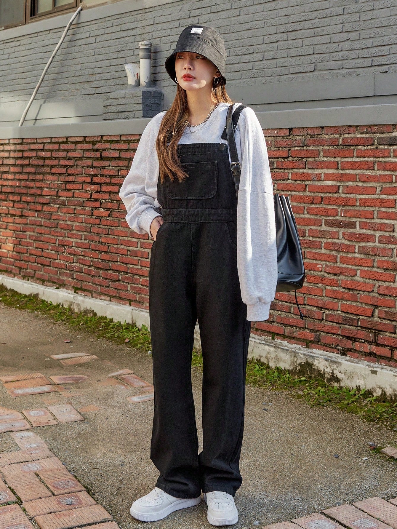 Valenzora | Slanted pocket denim dungarees without sweatshirt
