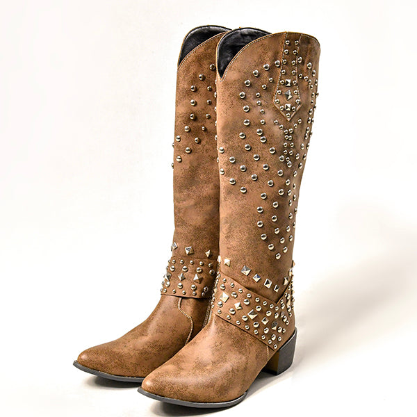 Lilybell - Hohe Stiefel mit Metallnieten und Cut-out-Absatz