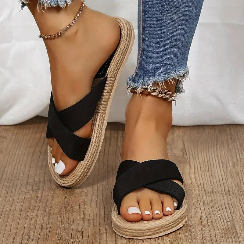 Valenzora | Slip-on cross-band sandals for summer, flat sandals