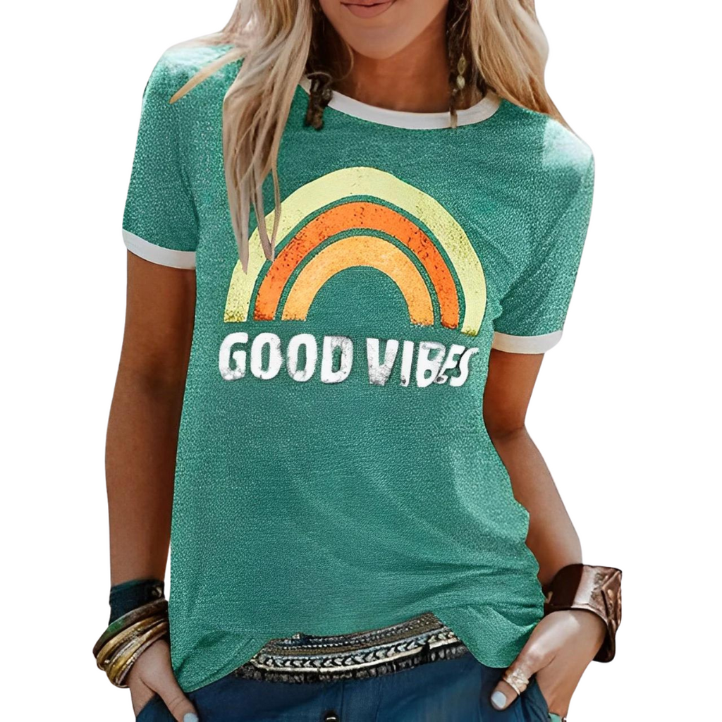 Valenzora | T-Shirt, Rundhals, bedruckt, Kurzarmbluse, Damenbekleidung
