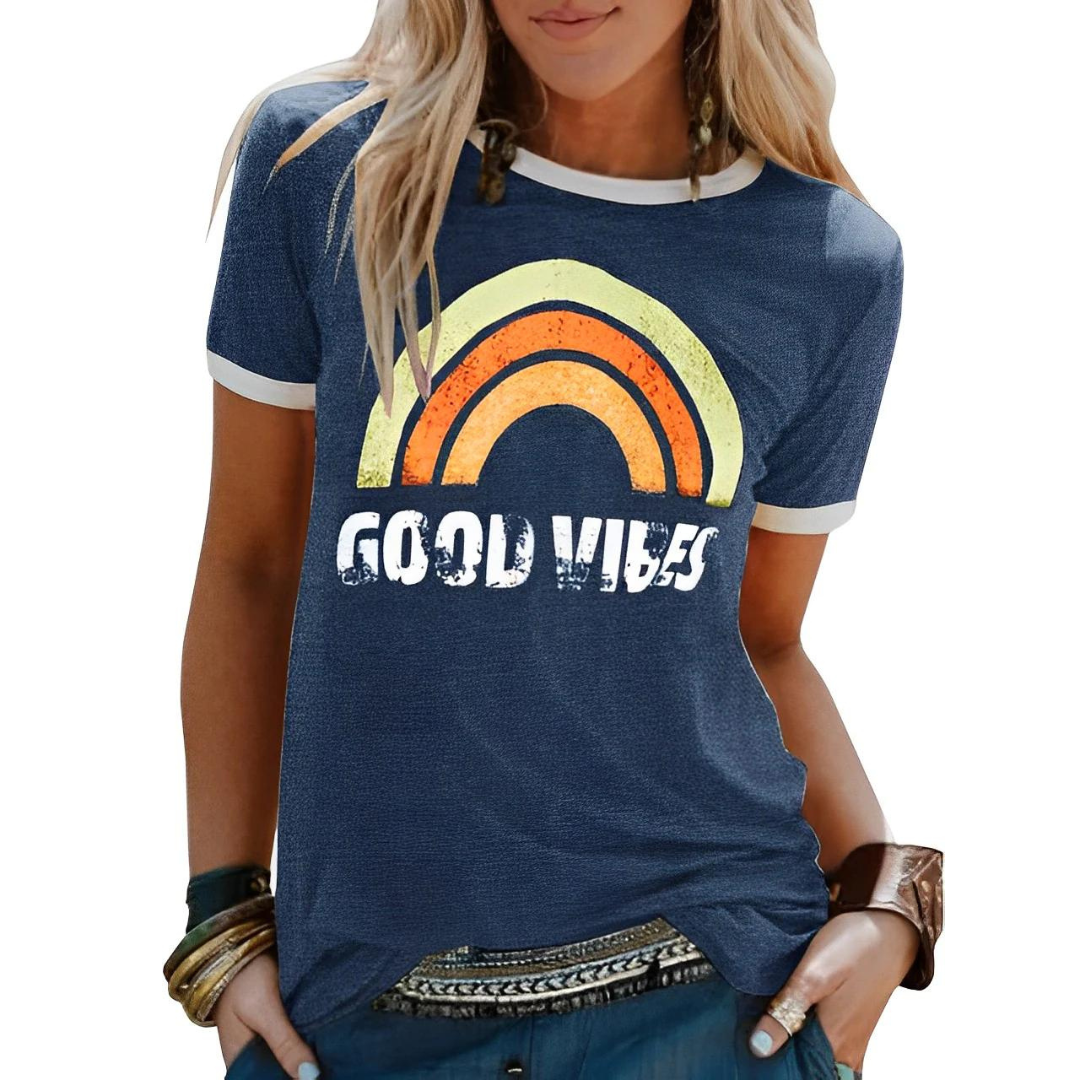 Valenzora | T-Shirt, Rundhals, bedruckt, Kurzarmbluse, Damenbekleidung