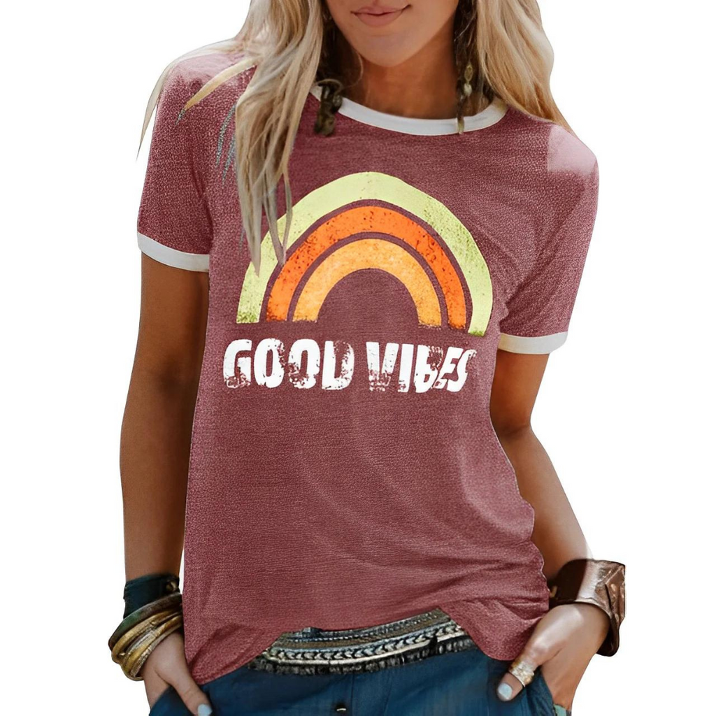 Valenzora | T-Shirt, Rundhals, bedruckt, Kurzarmbluse, Damenbekleidung