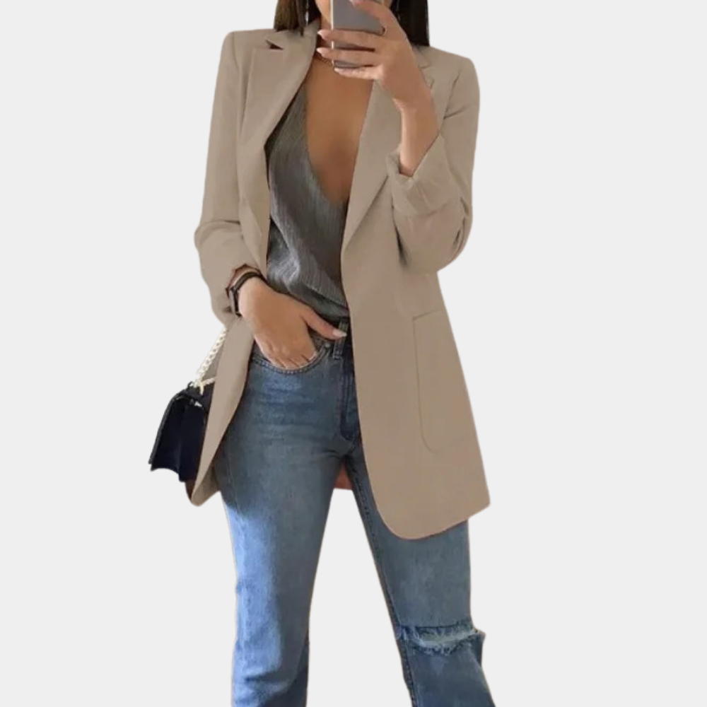 Valenzora | Classic Open Front Long Blazer for Women