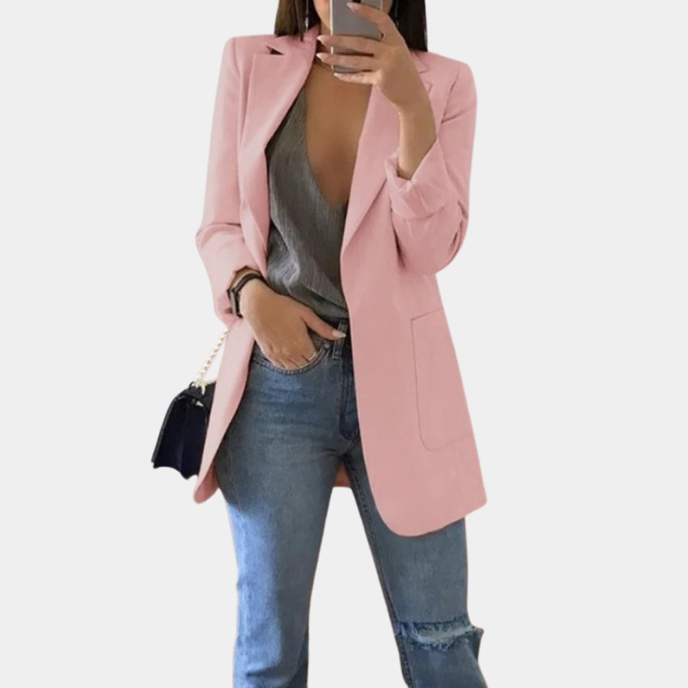 Valenzora | Classic Open Front Long Blazer for Women