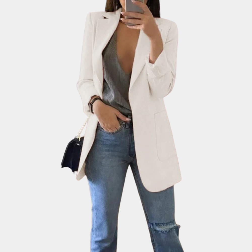 Valenzora | Classic Open Front Long Blazer for Women