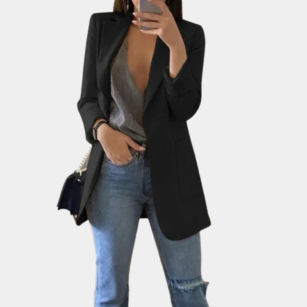 Valenzora | Classic Open Front Long Blazer for Women