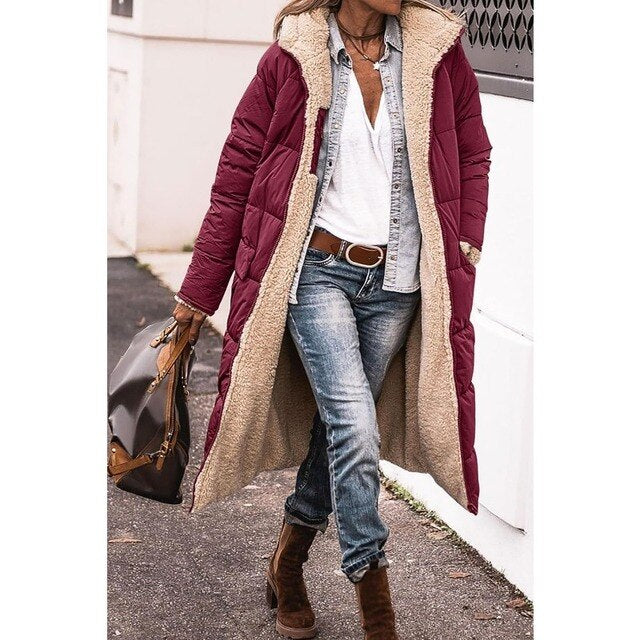 Reversible long puffer jacket