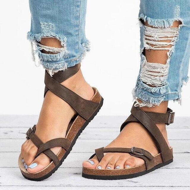 Valenzora | Buckle Straps Adjustable Straps Flat Sandals Summer Shoes