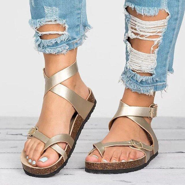 Valenzora | Buckle Straps Adjustable Straps Flat Sandals Summer Shoes