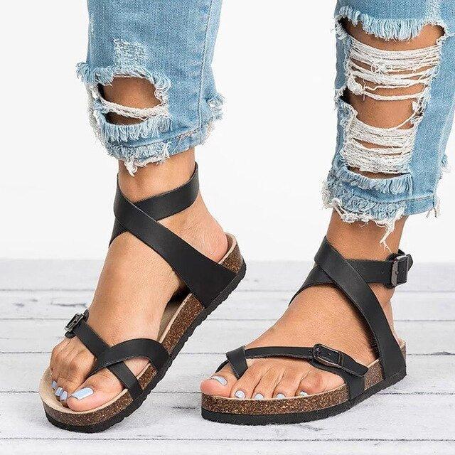 Valenzora | Buckle Straps Adjustable Straps Flat Sandals Summer Shoes
