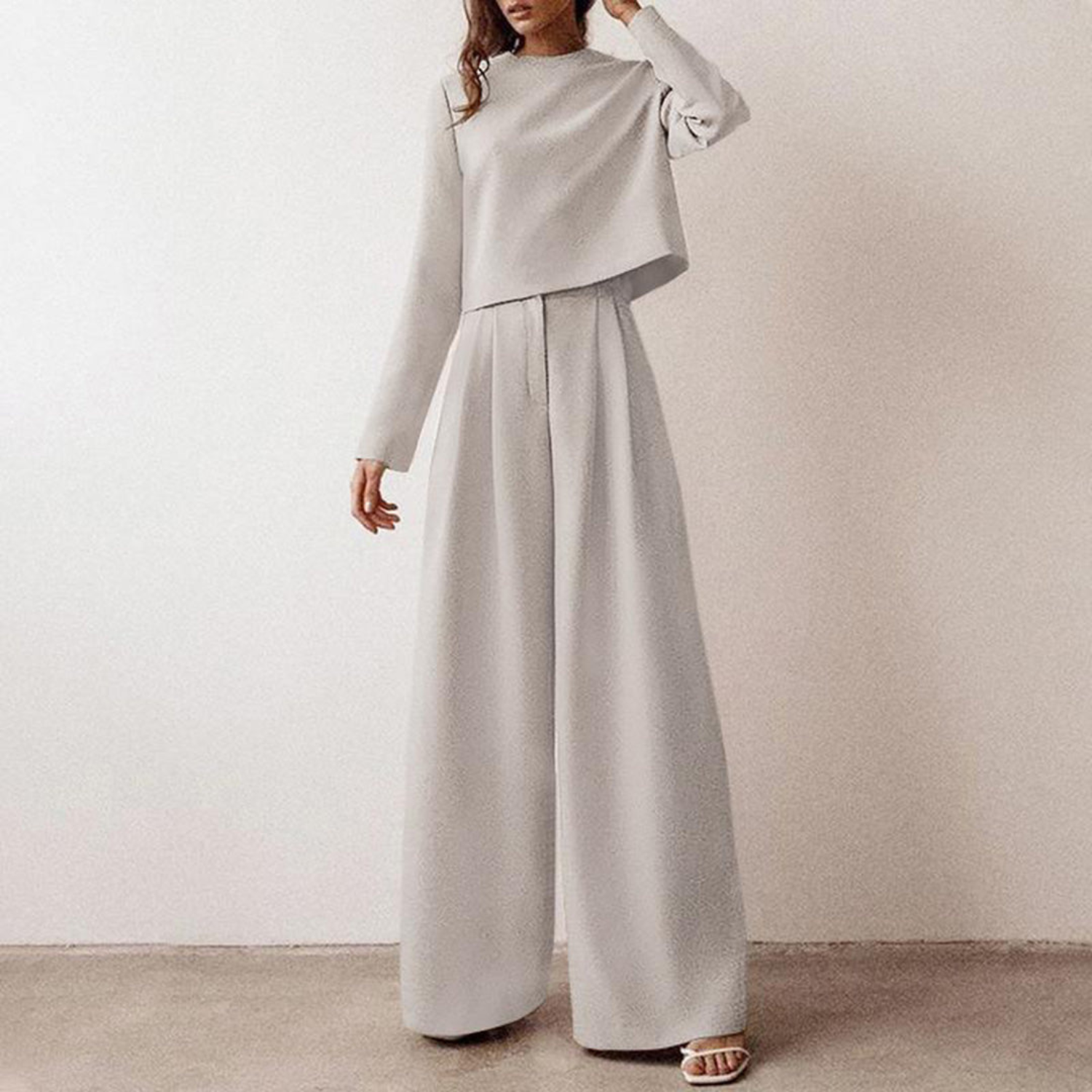 Valenzora | Elegantes Langarmshirt und Palazzo-Hosen-Set für Damen