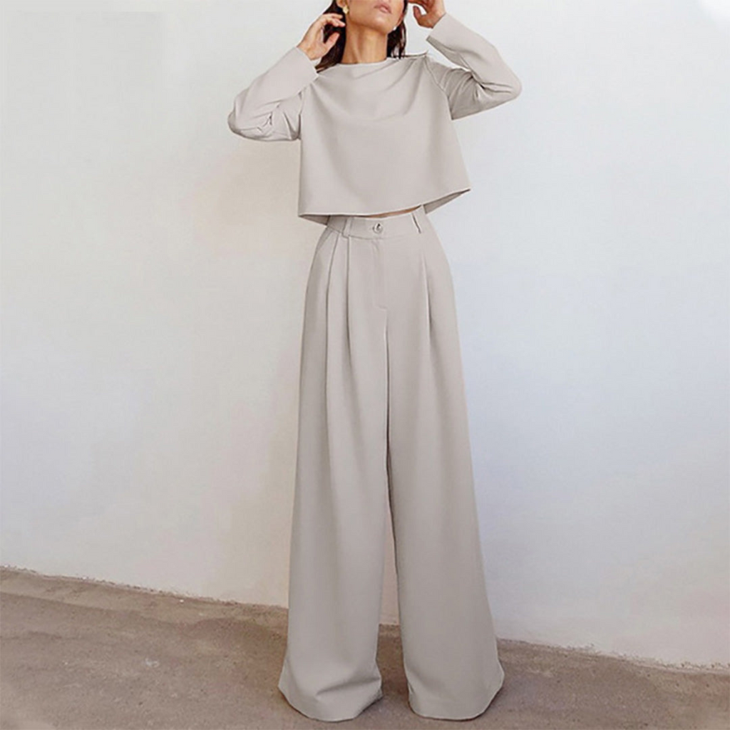 Valenzora | Elegantes Langarmshirt und Palazzo-Hosen-Set für Damen