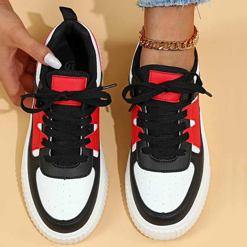 Valenzora | Color Block Lace-up Shoes Skate Shoes Casual Sneakers