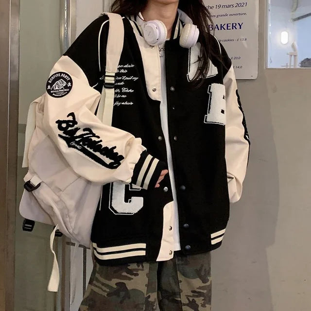 Valenzora | Women's Vintage Bomber Baseball Jacket Plus Size
