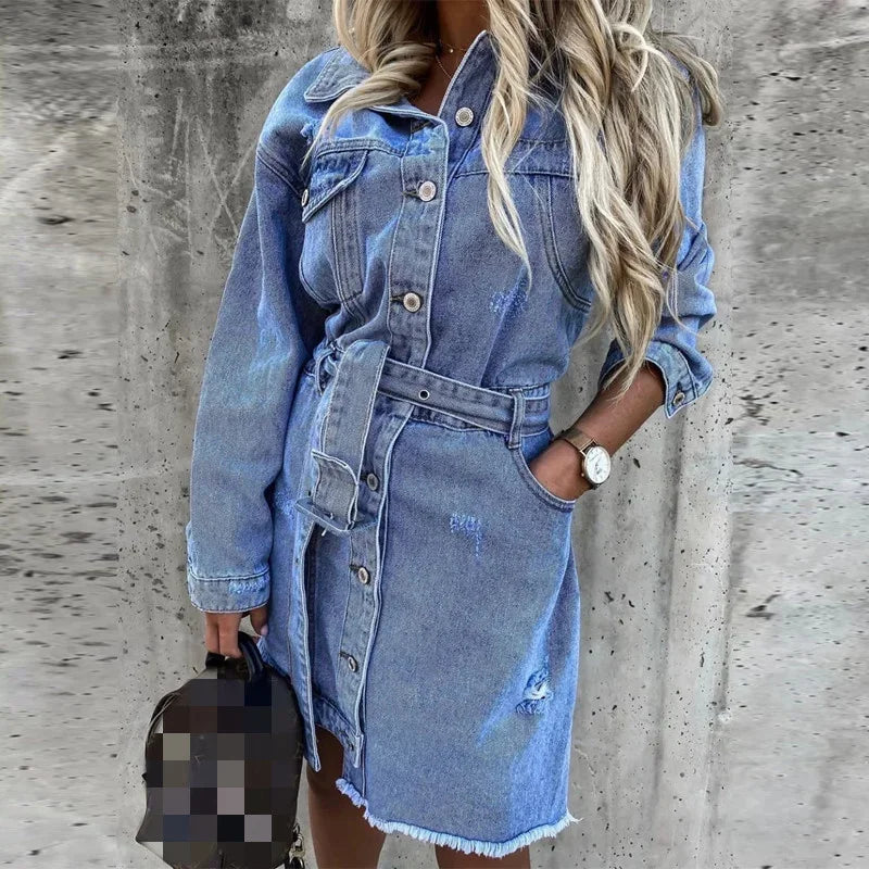 Valenzora | Long-sleeved button-up shirt dress, mini dress