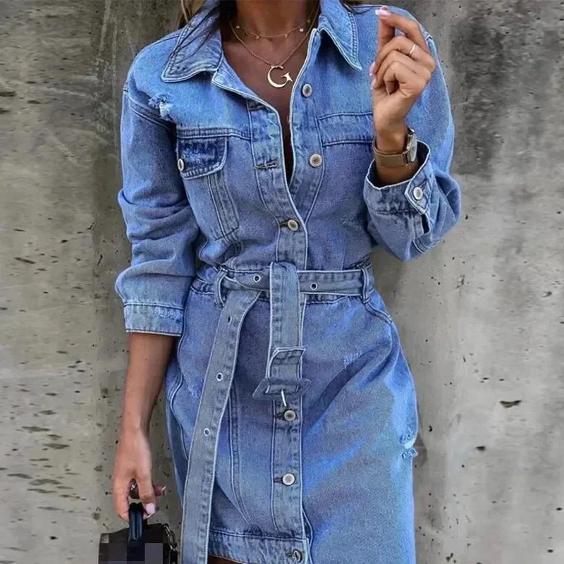 Valenzora | Long-sleeved button-up shirt dress, mini dress
