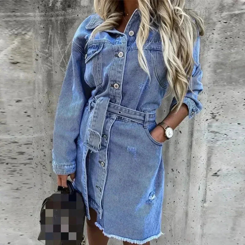 Valenzora | Long-sleeved button-up shirt dress, mini dress